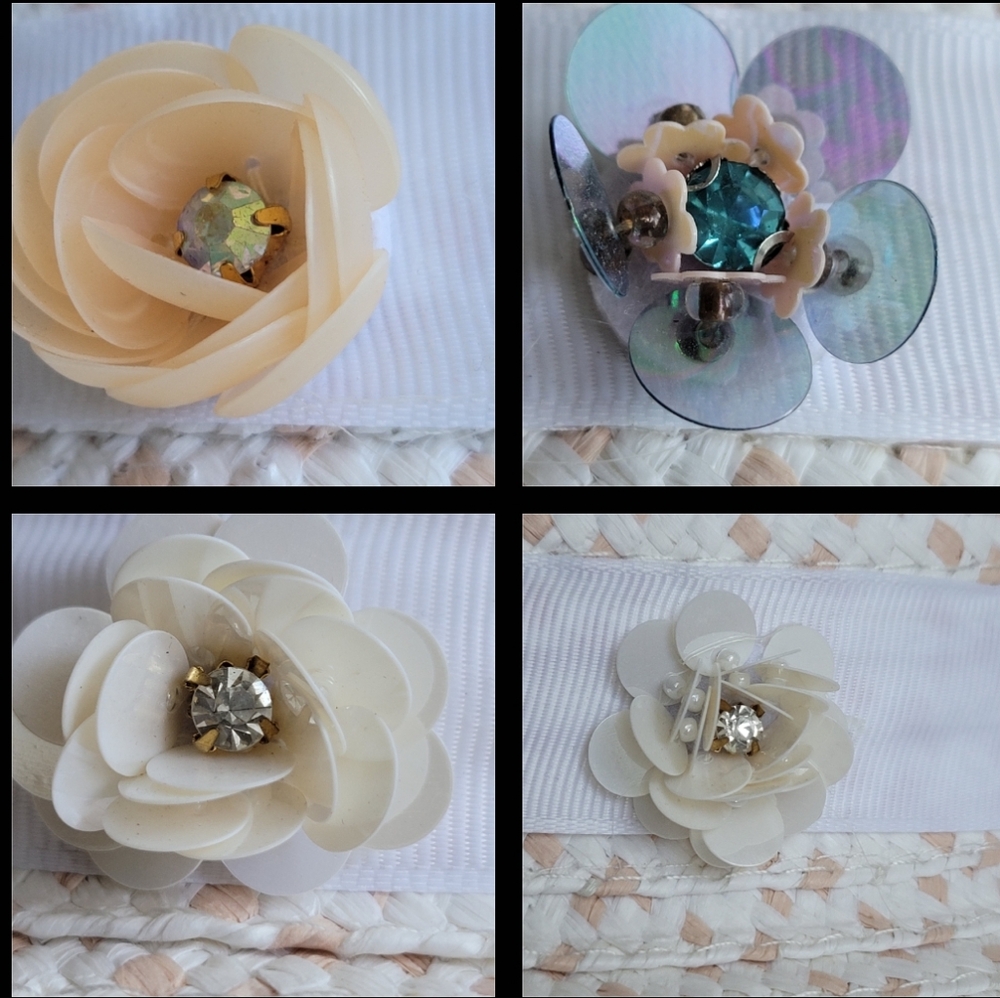 Betsey Johnson | Packable Floral Sun Hat EUC Medium Floppy Brim White & … - Picture 2 of 15